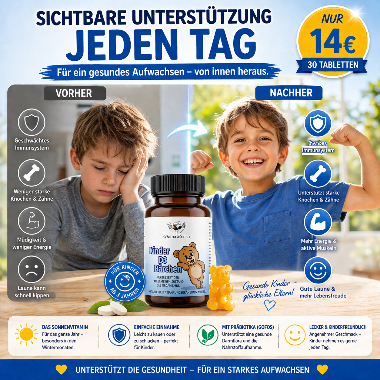 Kinder Gesundheit & Immunsystem Paket – Vitamine, Probiotika und Kräuterextrakte