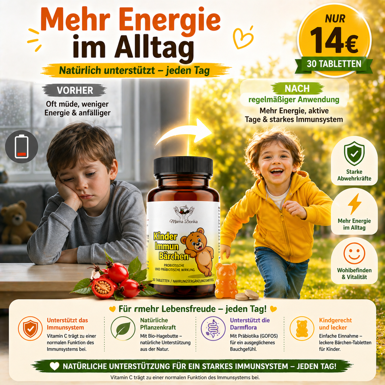 Kinder Gesundheit & Immunsystem Paket – Vitamine, Probiotika und Kräuterextrakte