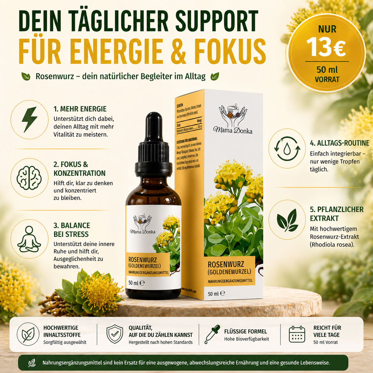 Rosenwurz – Adaptogen Tinktur